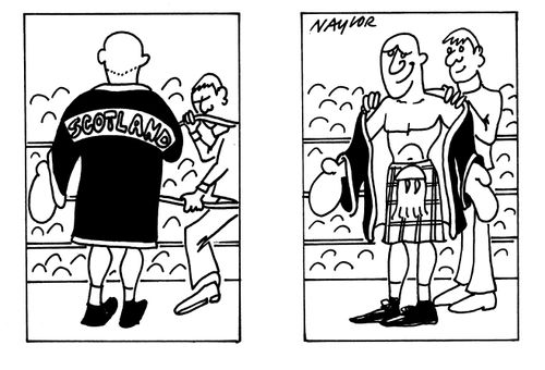 Scottish boxer wearing kilt.