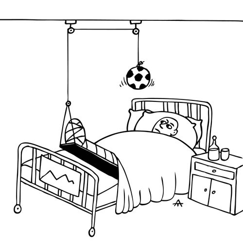 Football taunting man with a broken leg.