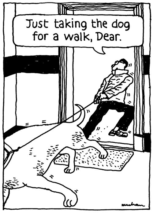 'Just taking the dog for a walk, Dear.'