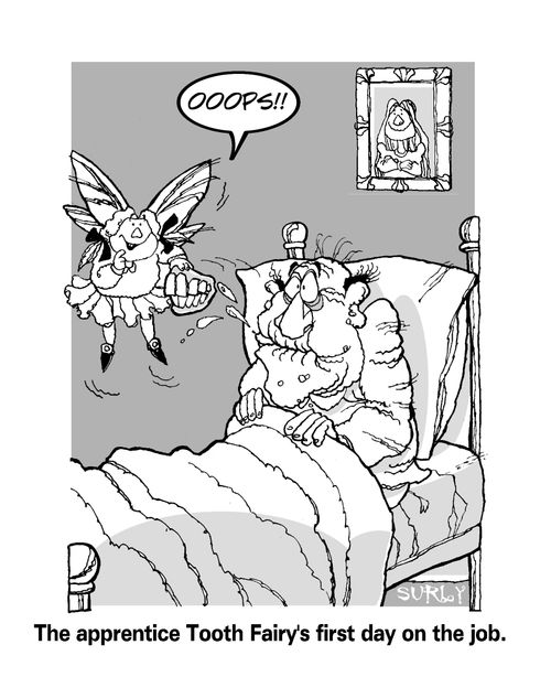 The apprentice Tooth Fairy's first day on the job.