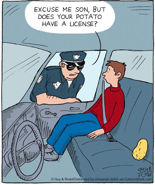 'Excuse me son, but does your potato have a license?'
