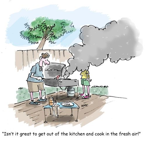 "Isn't it great to get out of the kitchen and cook in the fresh air!"