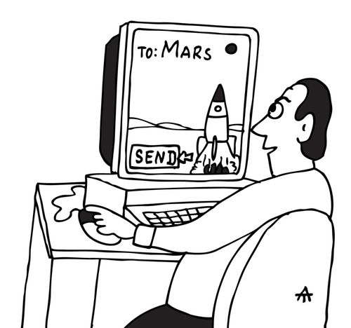 Computer hacker sends a rocket to Mars.