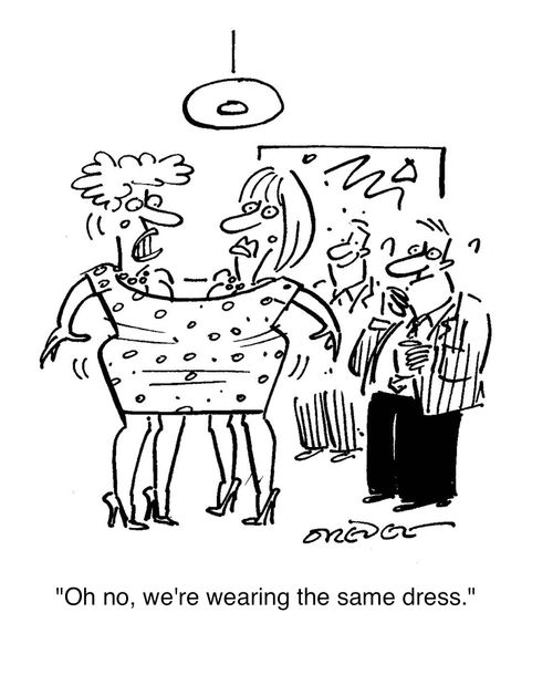 'Oh no, we're wearing the same dress!'