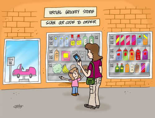 Virtual Grocery Store: Scan QR code to order.