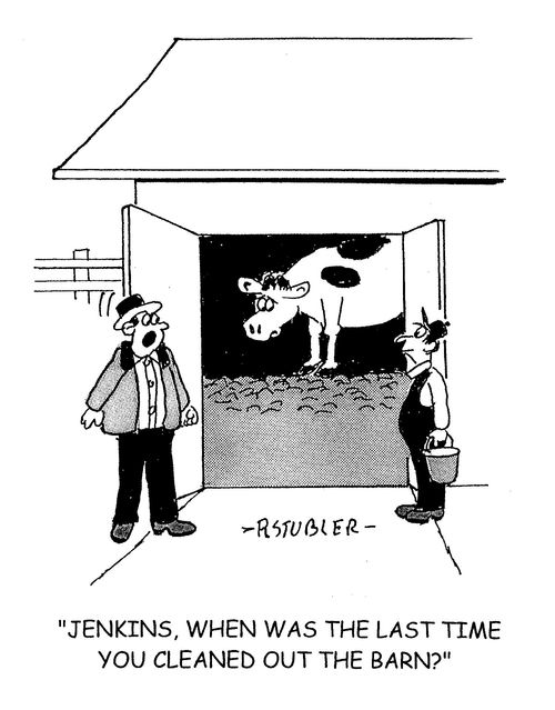 'Jenkins, when was the last time you cleaned out the barn?'