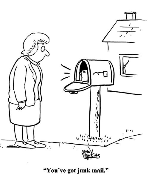 Woman at mailbox hears, 'You've got junk mail.'
