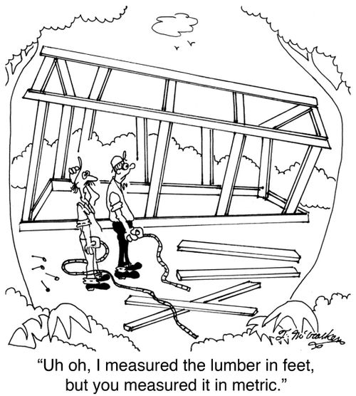 'Uh oh, I measured the lumber in feet, but you measured it in metric.'