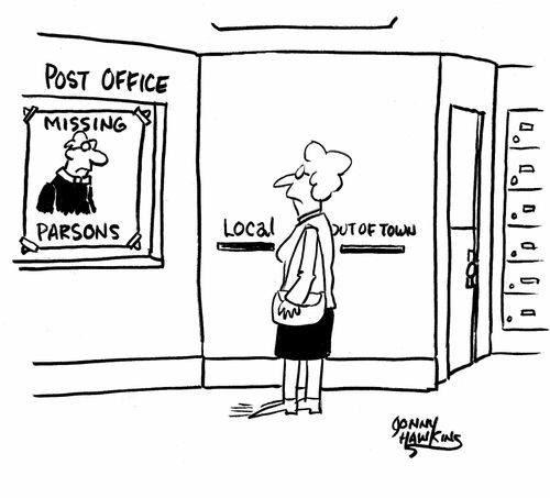 Post at Post Office shows 'Missing Parsons'