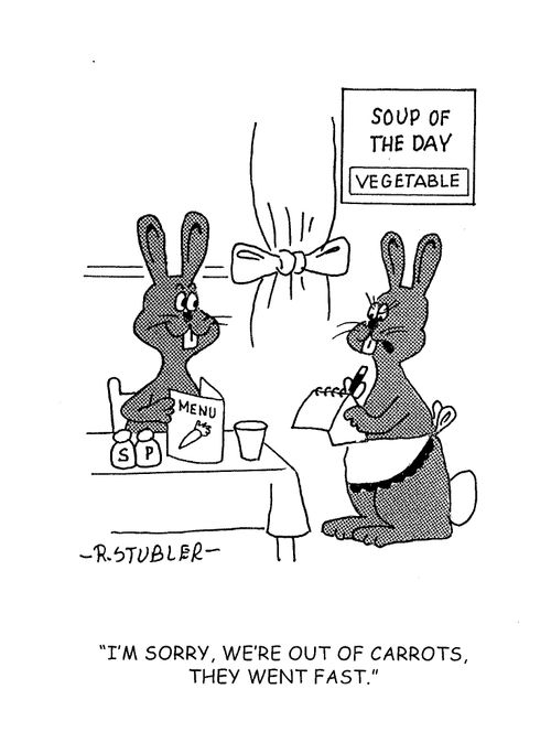 'I'm sorry,we're out of carrots. They went fast.'