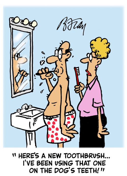 'Here's a new toothbrush...I've been using that one on the dog's teeth!'