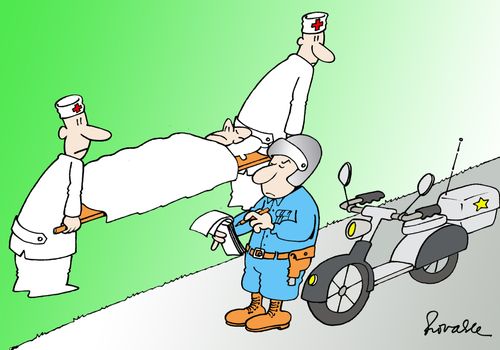 Policeman giving paramedics a fine.