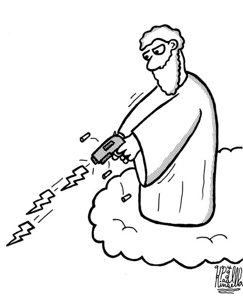Zues throwing lightning bolts with gun!