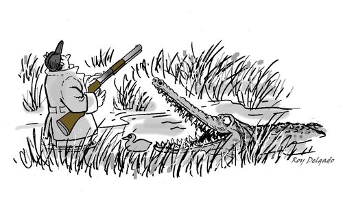 Hunter attacked by crocodile.