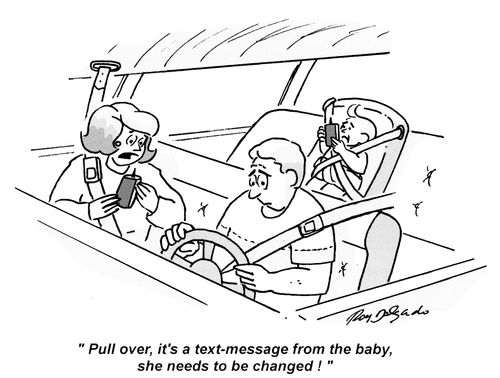 'Pull over, it's a text-message from the baby, she needs to be changed!'