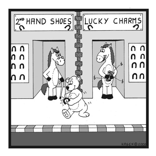 Horse selling second hand shoes as lucky charms.