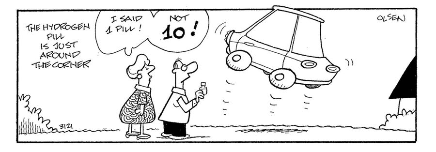 The hydrogen pill is just around the corner (floating car).