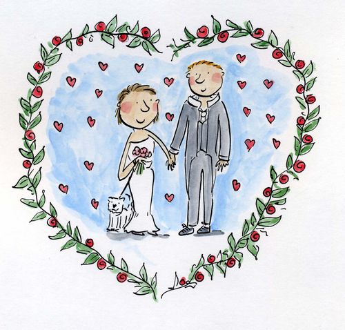 Wedding couple with dog.