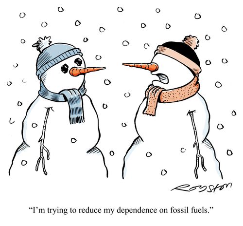 Snowman without coal eyes: 'I'm trying to reduce my dependence on fossil fuels.'