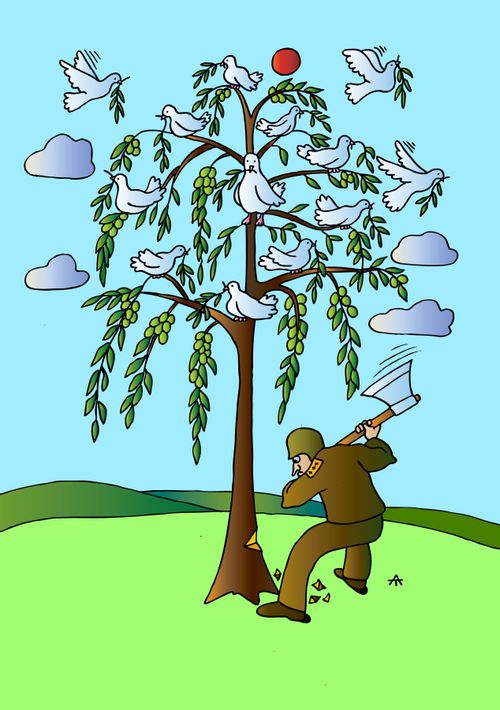 Soldier Chopping Down the Tree of Peace
