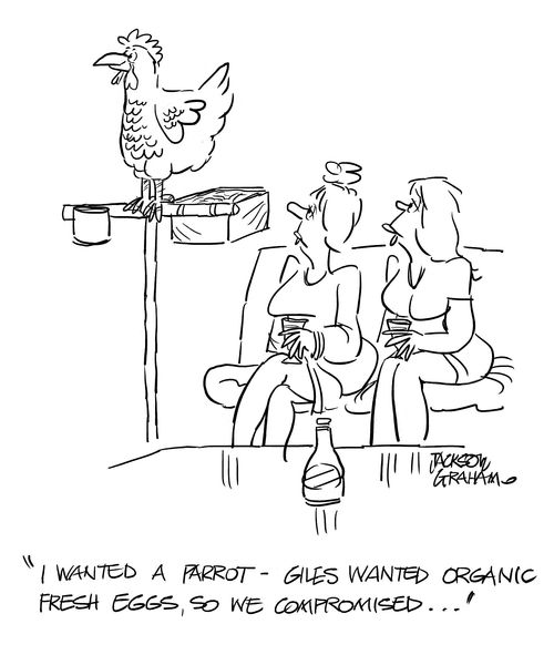 'I wanted a parrot-Giles wanted organic fresh eggs,so we compromised...'