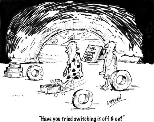 Caveman wheel repairers. 
