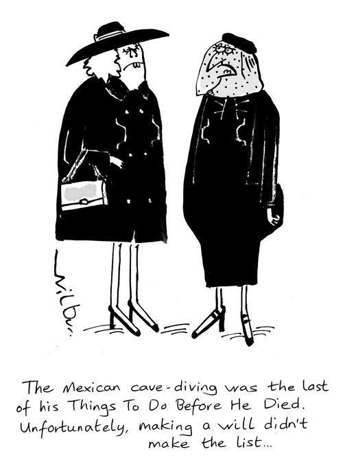 'The Mexican cave-diving was the last of his Things To Do Before He Died. Unfortunately, making a will didn't make the list. . .'