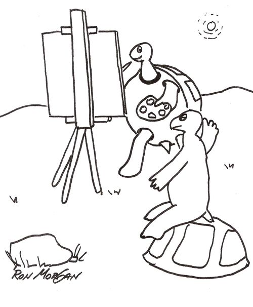 Turtle paints nude turtle (outside shell).