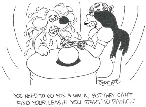 'You need to go for a walk, but they can't find your leash!  You start to panic...' 