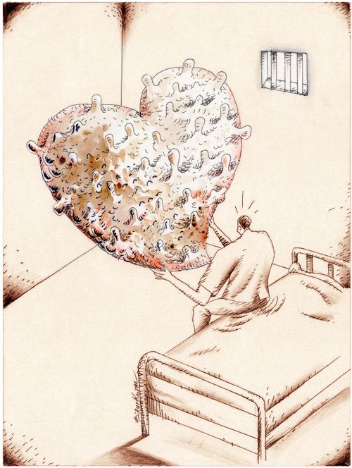 A prisoner pulls out his heart.
