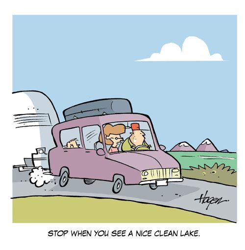 'Stop when you see a clean lake.'