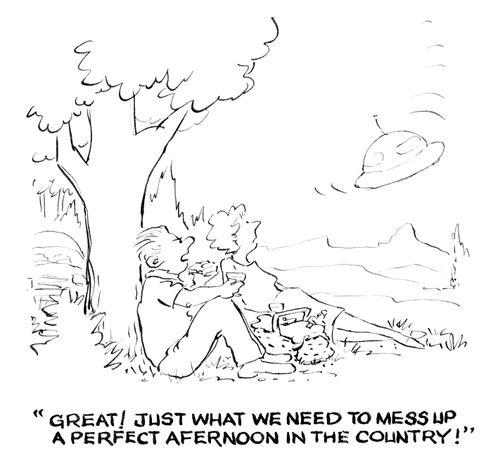 'Great! Just what we need to mess up a perfect afternoon in the country!'