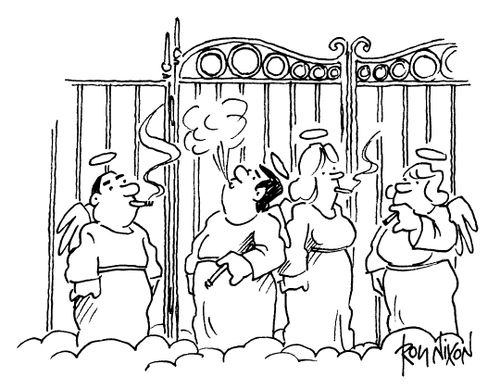 Angels smoking outside Heaven