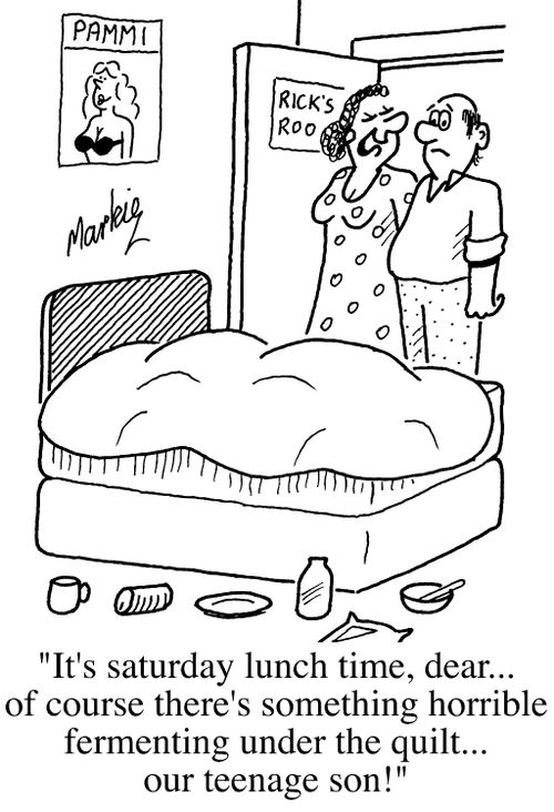 "It's Saturday lunch time, Dear...of course there's something horrible fermenting under the...our teenage son!"