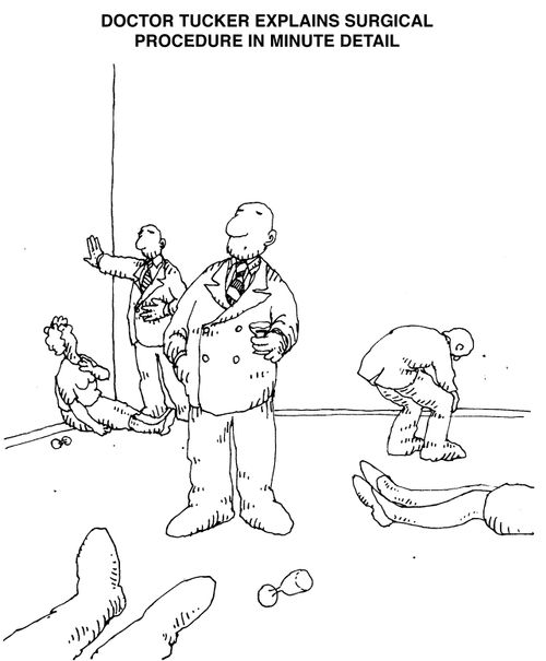 Doctor Tucker explains surgical procedure in minute detail.