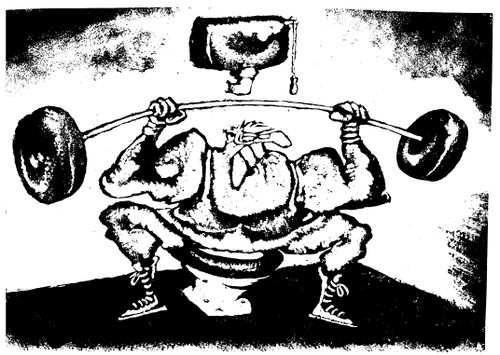 Weight lifter straining on toilet