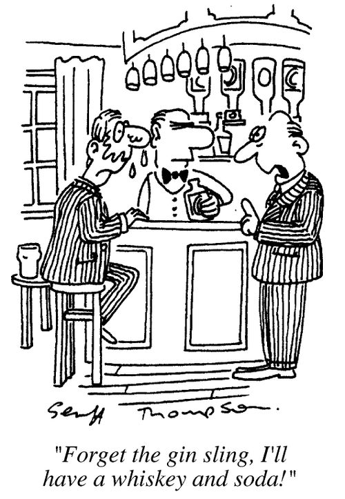 "Forget the Gin Sling, I'll have a whisky and soda."
