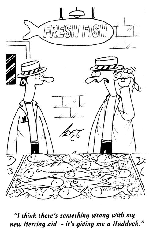 'I think there's something wrong with my new Herring aid - it's giving me a haddock.'