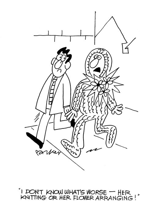 'I don't know what's worse-her knitting or her flower arranging!'