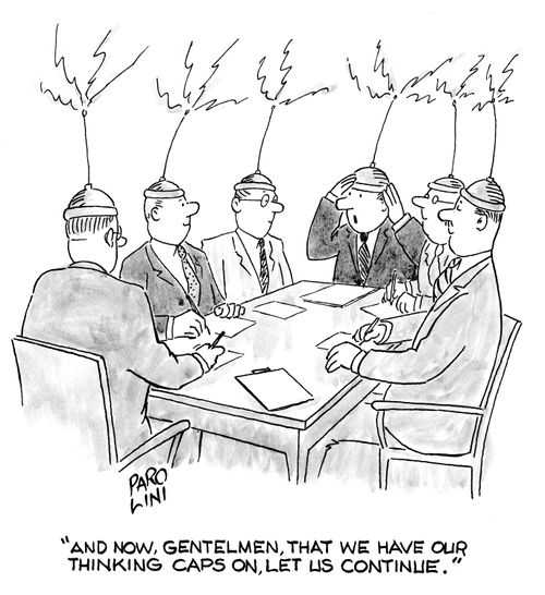 'And now, Gentlemen, that we have our thinking caps on, let us continue.'