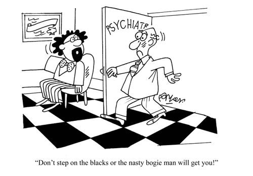 'Don't step on the blacks or the nasty bogie man will get you!'