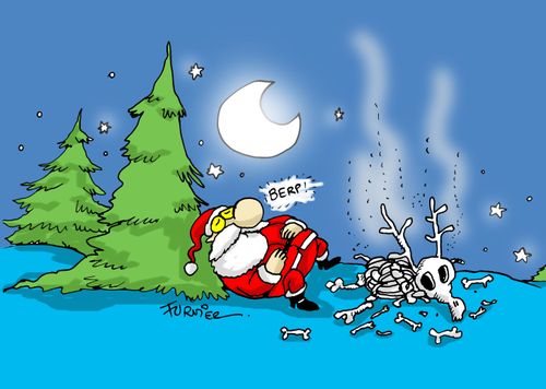Santa eating a reindeer.