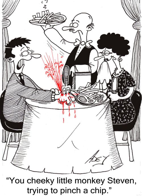 "You cheeky little monkey, Stephen, trying to pinch a chip."