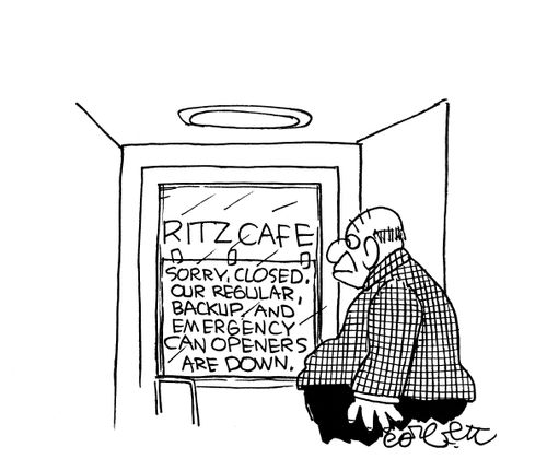 Ritz Cafe - Sorry, closed. Our regular, backup and emergency can openers are down.