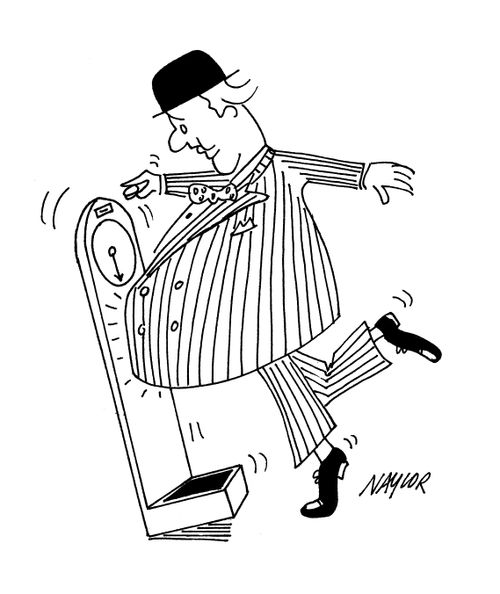 Fat man on scales.
