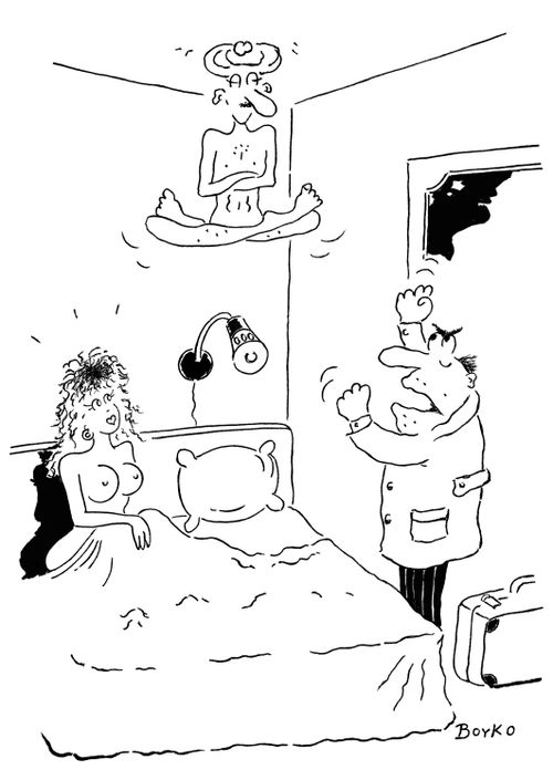 Levitation Man Avoids Angry Husband.