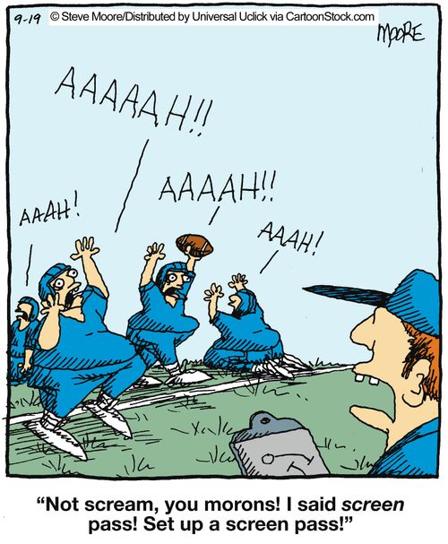 'Not scream, you morons! I said screen pass! Set up a screen pass!'