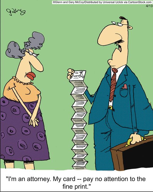 'I'm an attorney. My card -- pay no attention to the fine print.'
