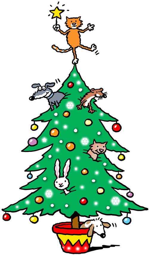Pets in a christmas tree