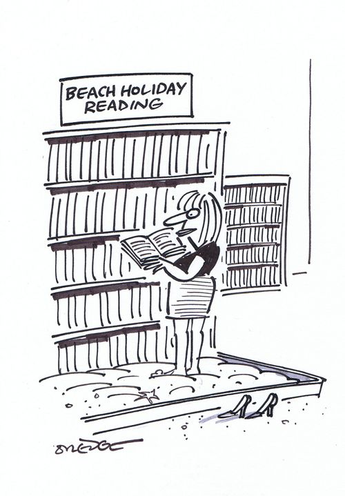 Library has a beach holiday reading in a sandpit.